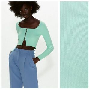 NWT. Zara Light Green/Pistachio Knit Cropped Jacket/Cardigan. Size L.